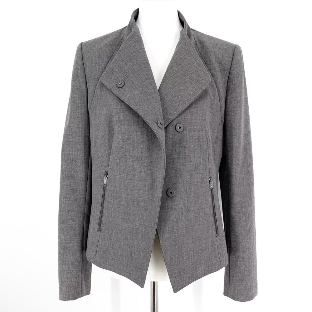 Ann Taylor Women’s Blazer/Jacket Size 8 Grey Asymmetrical Wool Blend
